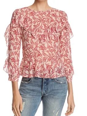 Olivaceous Cream and Red Floral Ruffle Blouse